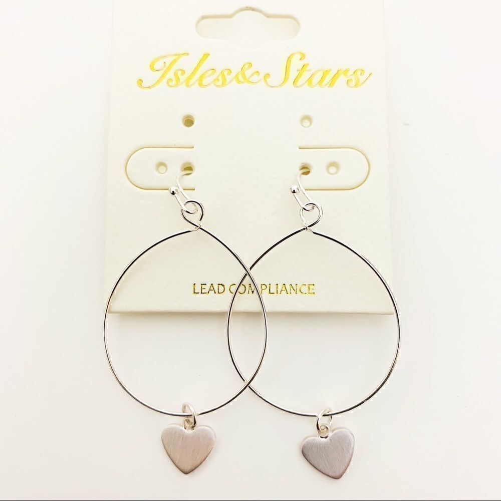 Heart Charm Dangle Hoops, Set of 2 Silver/Gold - Picture 11 of 11